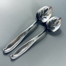 2 Vtg Slotted Serving Spoons Stainless Flatware Japan HEAVY SOLID EXCELLENT