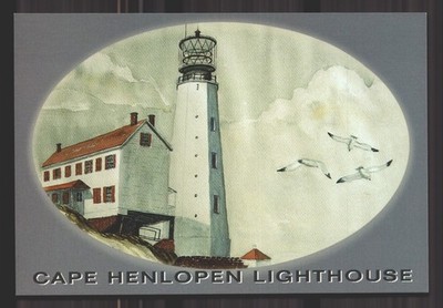 Unused Cape Henlopen Lighthouse Seagulls Artist Loren E Moore Postcard Vtg