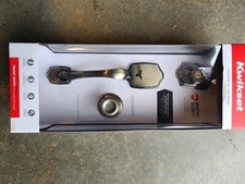 Kwikset Belleview Entry Handleset w/Tylo Knob SmartKey - Antique Brass