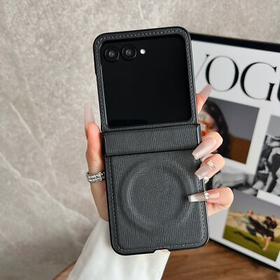 For Motorola Moto Razr+2024 50/Razr+2023 Magnetic PU Leather Back Hard Slim Case