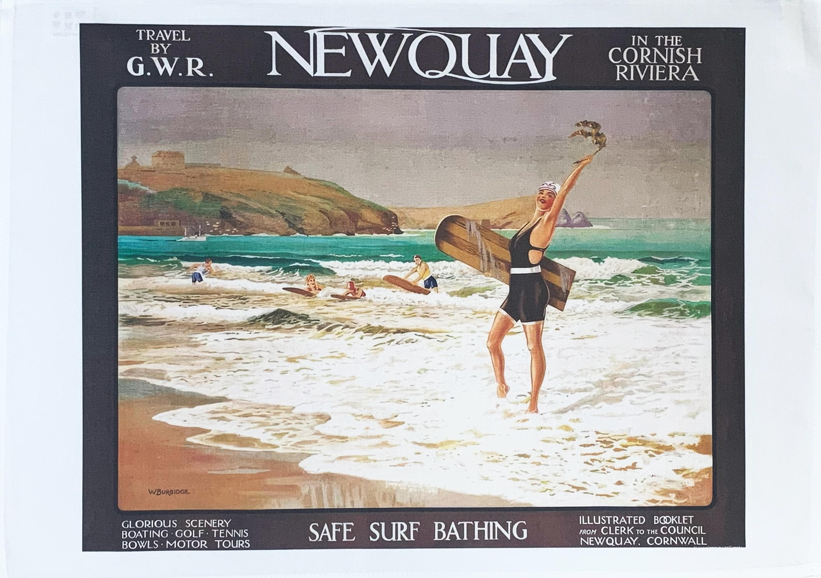 Tea Towel Newquay large, colourful, machine washable, cotton, great gift