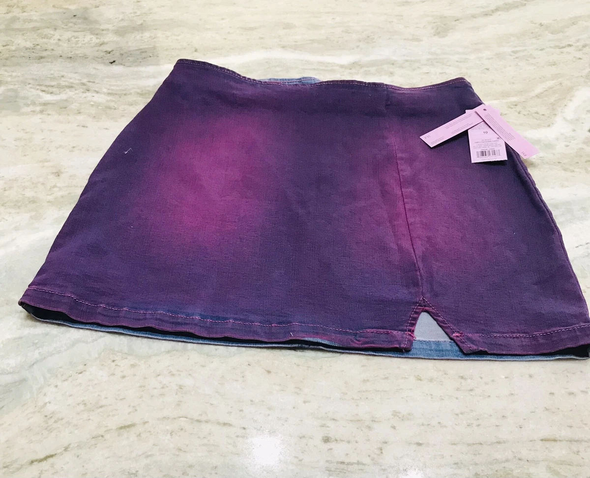 Women Violet Mid Rose Notch Front Seem less Denim Mini Skirt Size