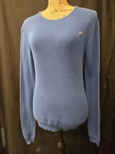 Vintage PIERRE CARDIN Cotton Stretch Rib Knit Blue Sweater Size M