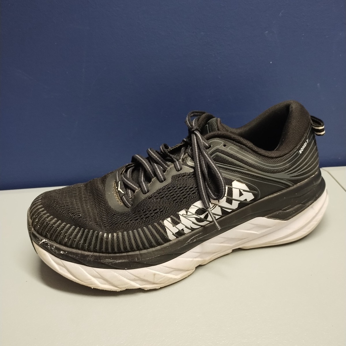 HOKA Bondi 7 Athletic Sneaker Shoes Mens Size 9 Black Mesh Lace Up 1110518 BWHT Men main image 3