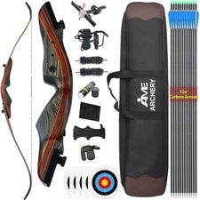 62" Takedown Recurve Bow Bag Arrow Set 20-50lbs Wooden Bow Archery Hunting Shoot