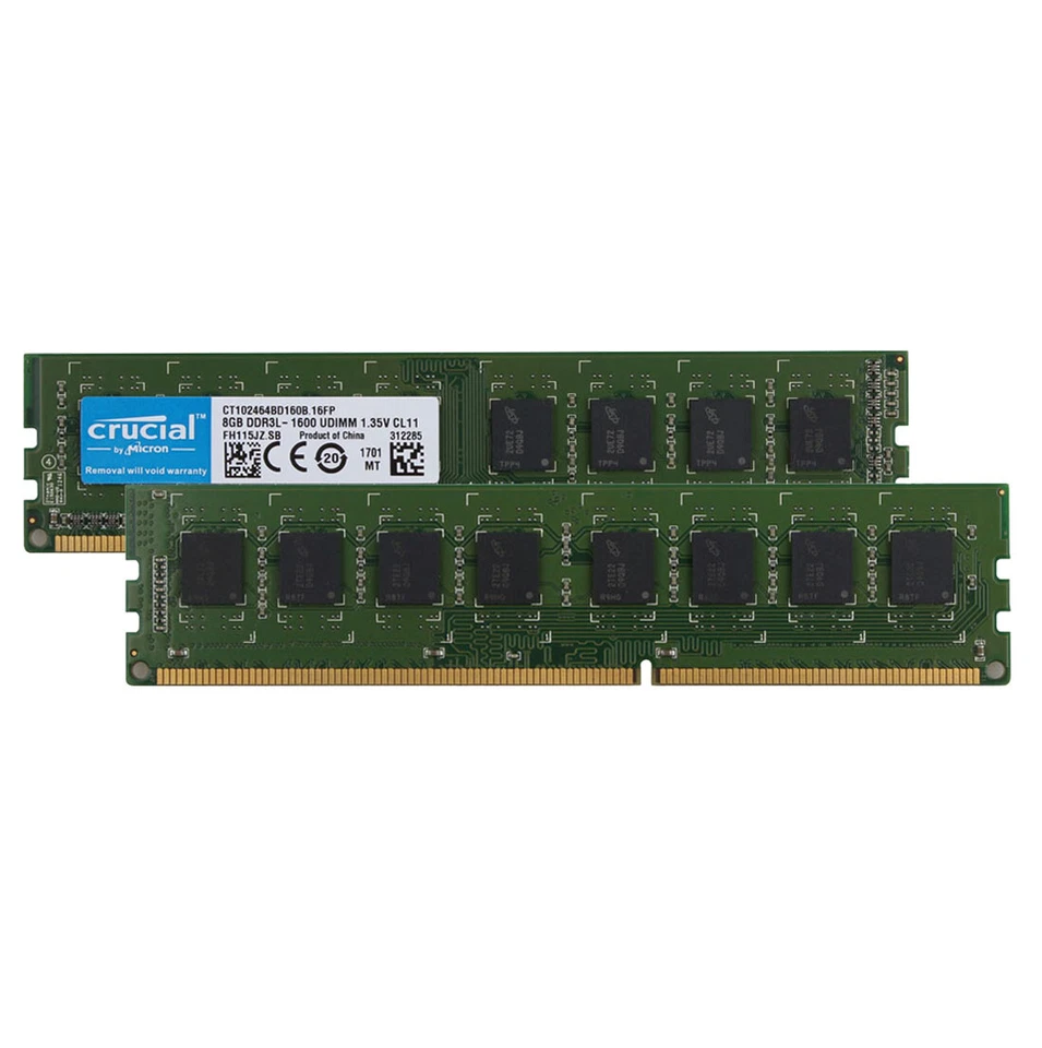 16GB Crucial 2X 8GB PC3L 12800U 2RX8 DDR3 1600MHz 1.35V DIMM Desktop Memory RAM# - Image 2 of 4