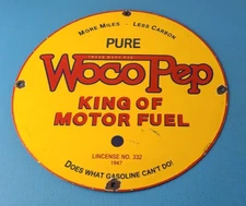 Vintage Woco Pep Sign - Texas Gas Service Station Pump Plate Porcelain Sign