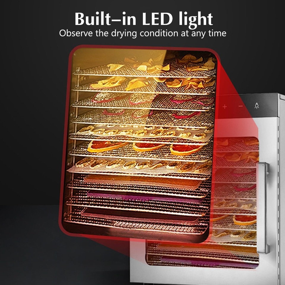 Commercial Food Dehydrator for Jerky, 10 Stainless Steel Trays, 800W