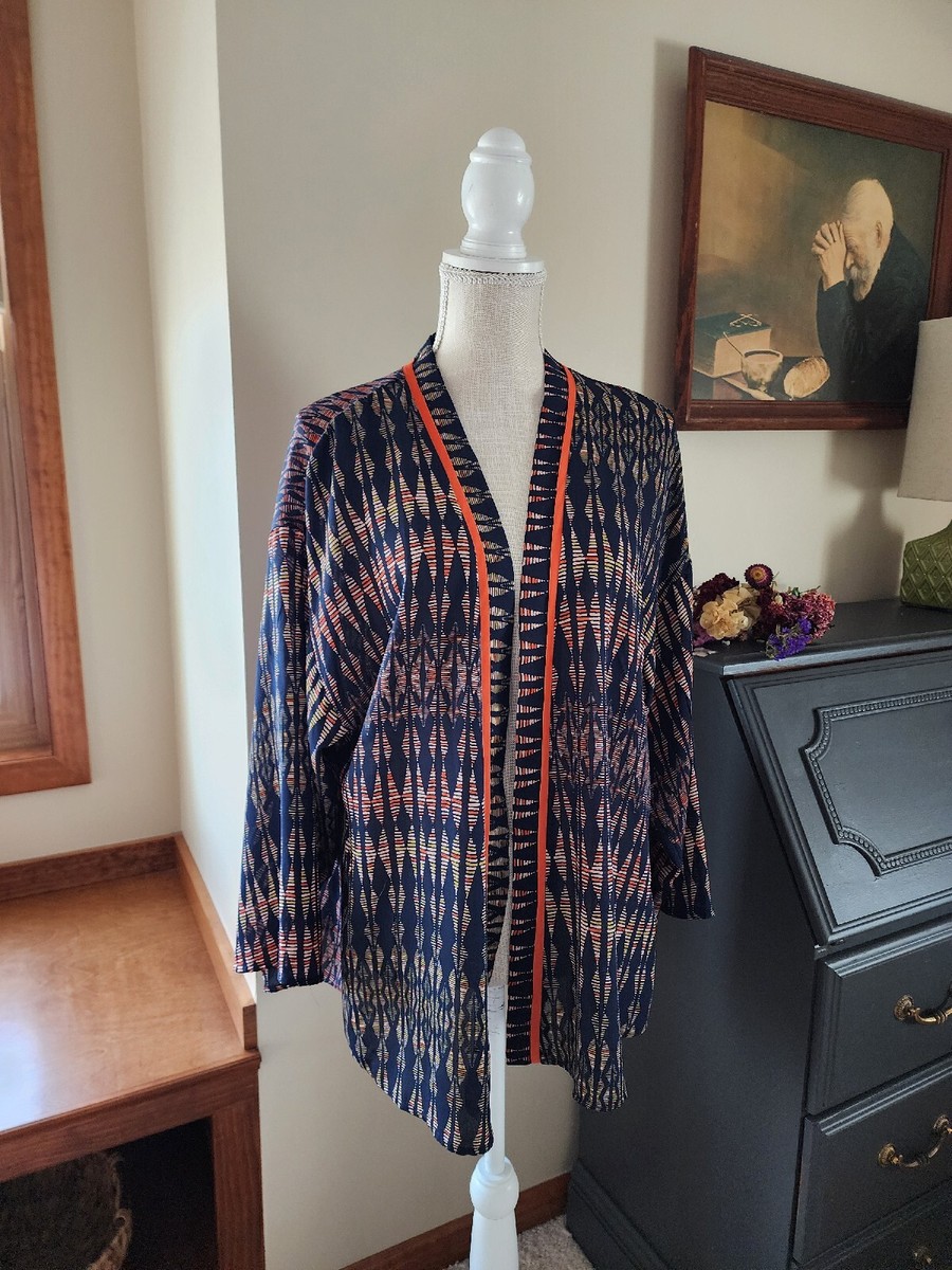 Allison Joy Kimono/Cardigan XS/S Blue Multi color geometric Print long  Sleeves
