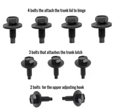 64-81 GM GTO Camaro 442 Chevelle GSX Rear Trunk Deck Lid & latch Bolts  9pc