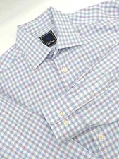 🇺🇲 David Donahue Mens 16x33 Purple Blue Check 100% Cotton Dress Shirt
