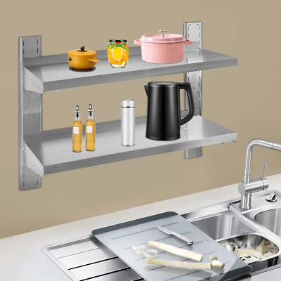 Adjustable 39.4*12.6in 2 Tiers Commercial Stainless Steel Silver Wall Shelf Rack