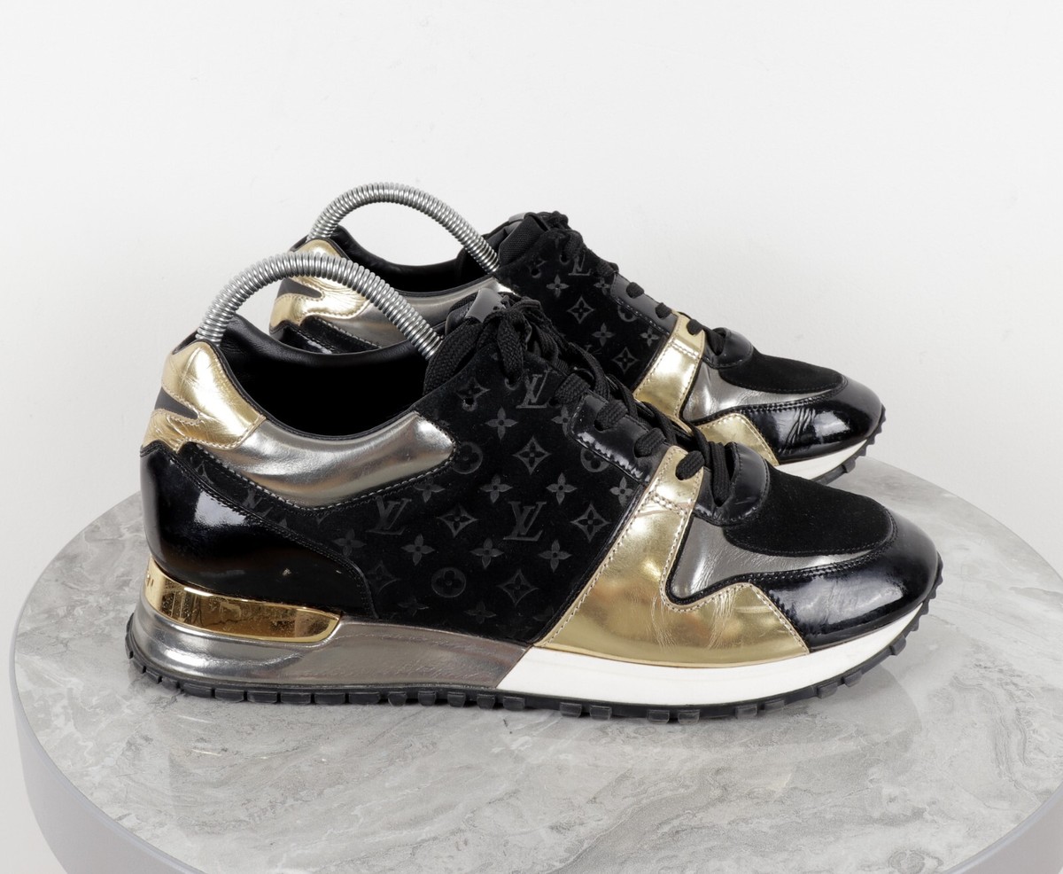 Louis Vuitton Size 38 Run Away Black Gold Monogram Suede Louis Vuitton Size 38 Run Away Black Gold Monogram Suede