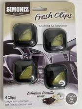 NEW Simoniz Fresh Clips Car Vent Air Freshener Tahitian Vanilla Scent 4 pack