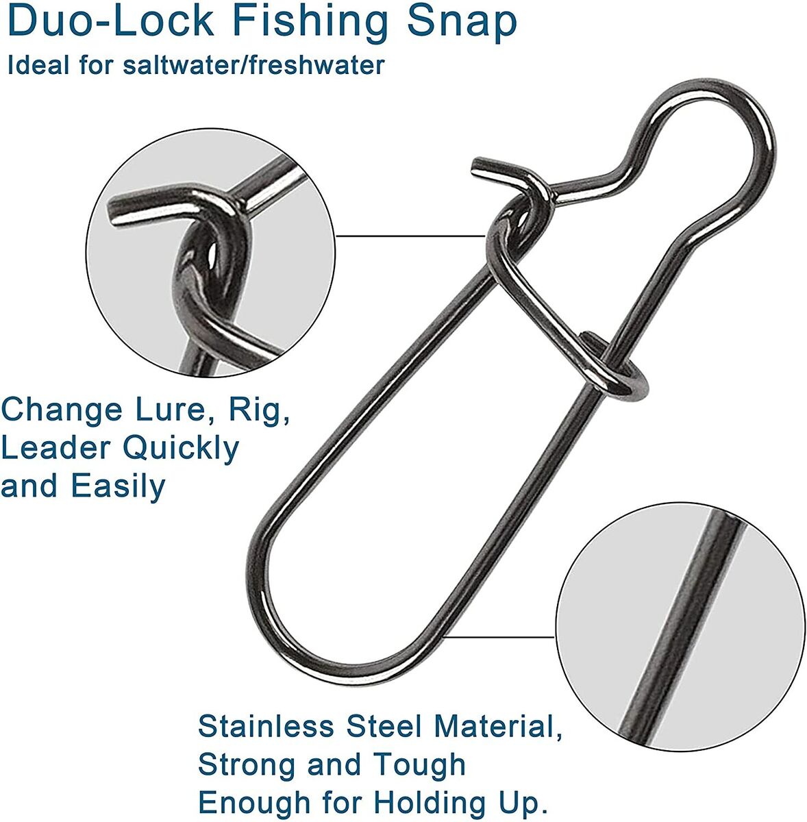 100pcs Fishing Duo Lock Snaps Kit Stainless Steel Snap Swivels Nice Snaps  Tackle