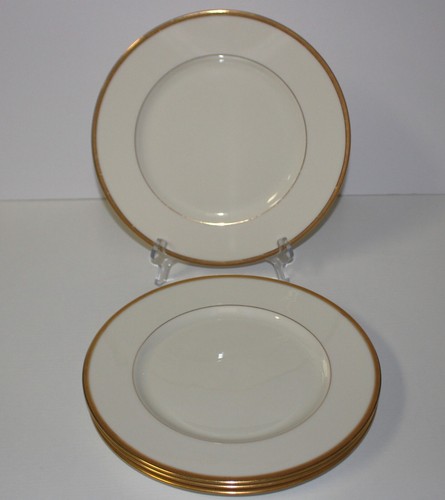 Set of 4 Lenox Tuxedo 10.5” Dinner Plates Gold Encrusted Rims - Green Backstamp - Picture 3 of 5