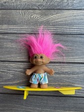 Russ Troll Doll Surfer With Pink Hair Yellow Surfboard 6" Tall