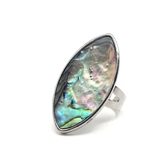 Abalone Ring Rainbow Paua Eye Natural Shell Cocktail Adjustable Silver Plated