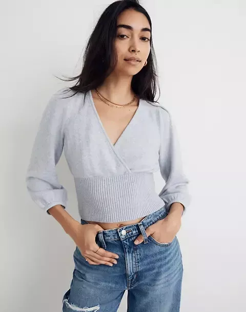 Wrap v neck sweater sales