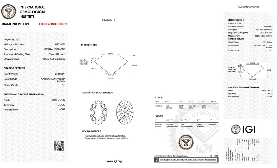 Brown Diamond Oval Shape Natural Fancy Color Loose 1.99 Carat SI1 IGI Certified - Image 3 of 4