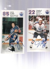 SIGNED POSTCARD 6X3  -  EDMONTON OILERS   CHARLIE HUDDY  RARE
