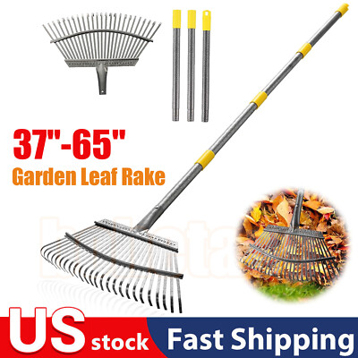 37-65'' Extendable Garden Leaf Rake Adjustable Stainless Steel Lawn Cleaning Tool
