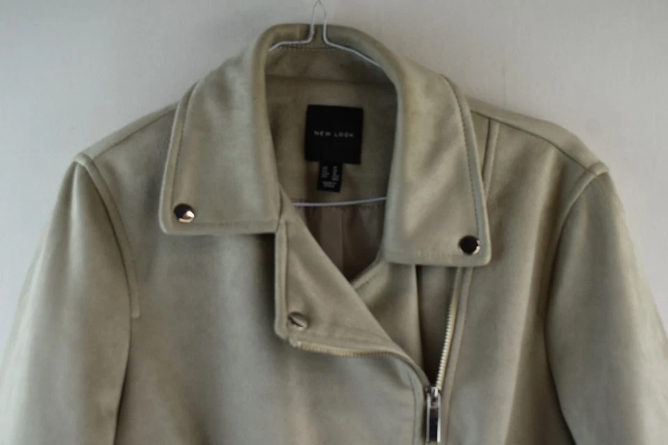 New Look Womans Grey Faux Suede cropped Biker 90s Jacket Size 14 - Image 2 of 4