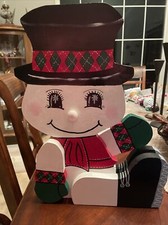 Wooden HANDMADE Hand Painted Snowman  Heavy Duty Indoor/Outdoor
