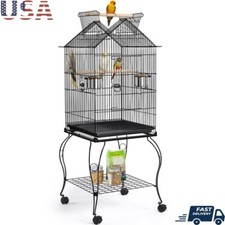Spacious 57 Inch Rolling Metal Parrot Cage Open Top Bird Aviary W/ Accessories