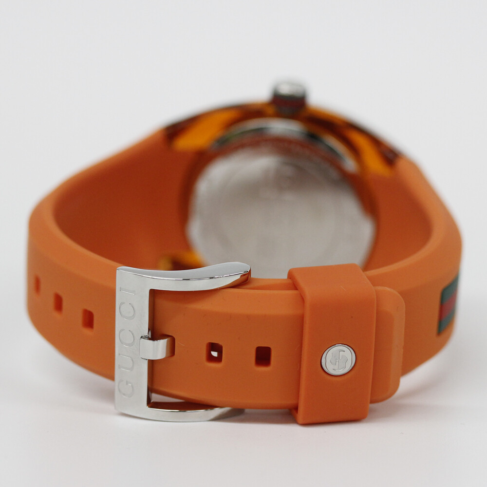 Gucci 36mm Silver Stainless Steel Case with Orange Silicone Band Women's  Wristwatch