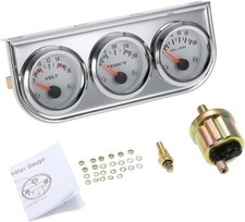 2" 52mm Universal Chrome Volt Water Temp Oil Pressure Sensor Triple Gauge Kit