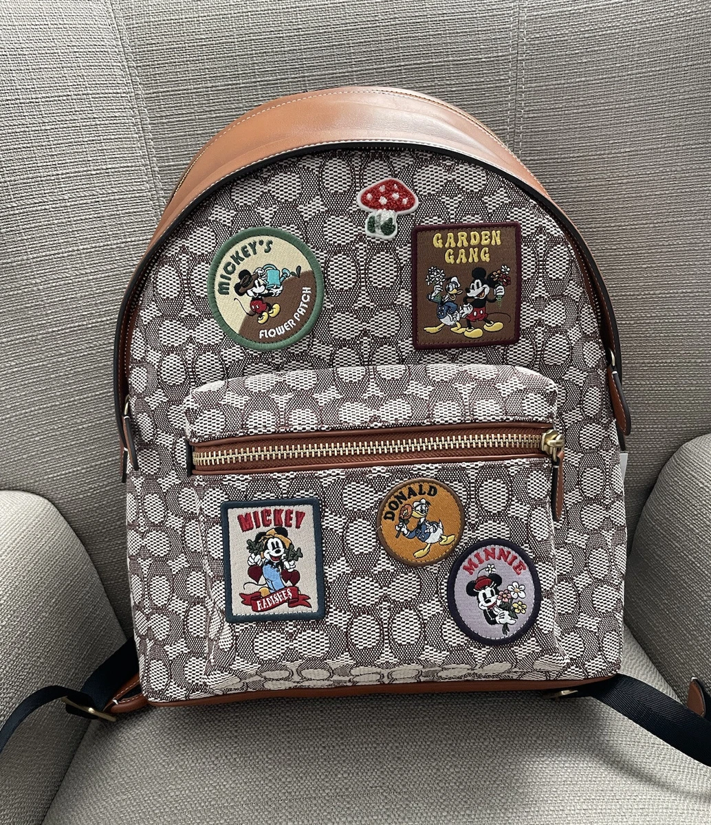 Disney X Coach Charter Backpack In Textile Jacquard With Patches NWT  Authentic