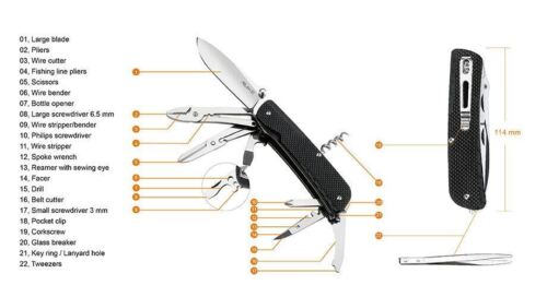 Ruike Knives Trekker LD41-B Multitool 3.4" Blade 22 Functions Black G-10 Handle - Picture 2 of 3