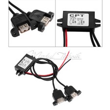 DC-DC 12V to 5V 3A Car Power Converter Adapter Dual USB Female Waterproof Port-
