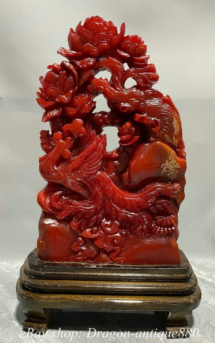 红色寿山石主中国风雕像、雕像| eBay