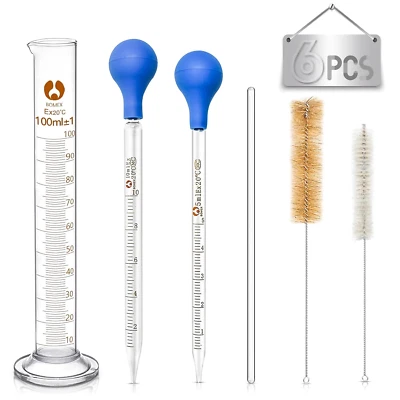 JIASHA Glas Pipette Dropper, 2 Stück Transfer Pipette 5Ml 10Ml, Glas Messzylinder 100Ml