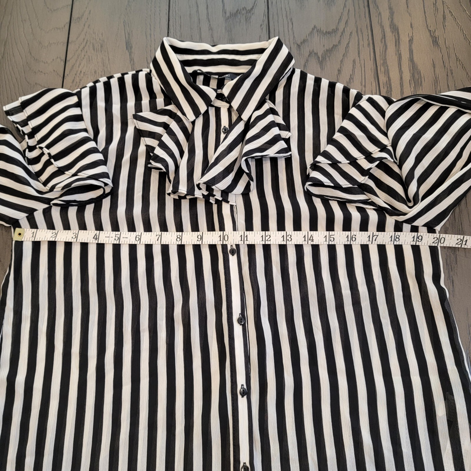 ZARA BASIC Black & White Striped Button-Up Semi-S… - image 12