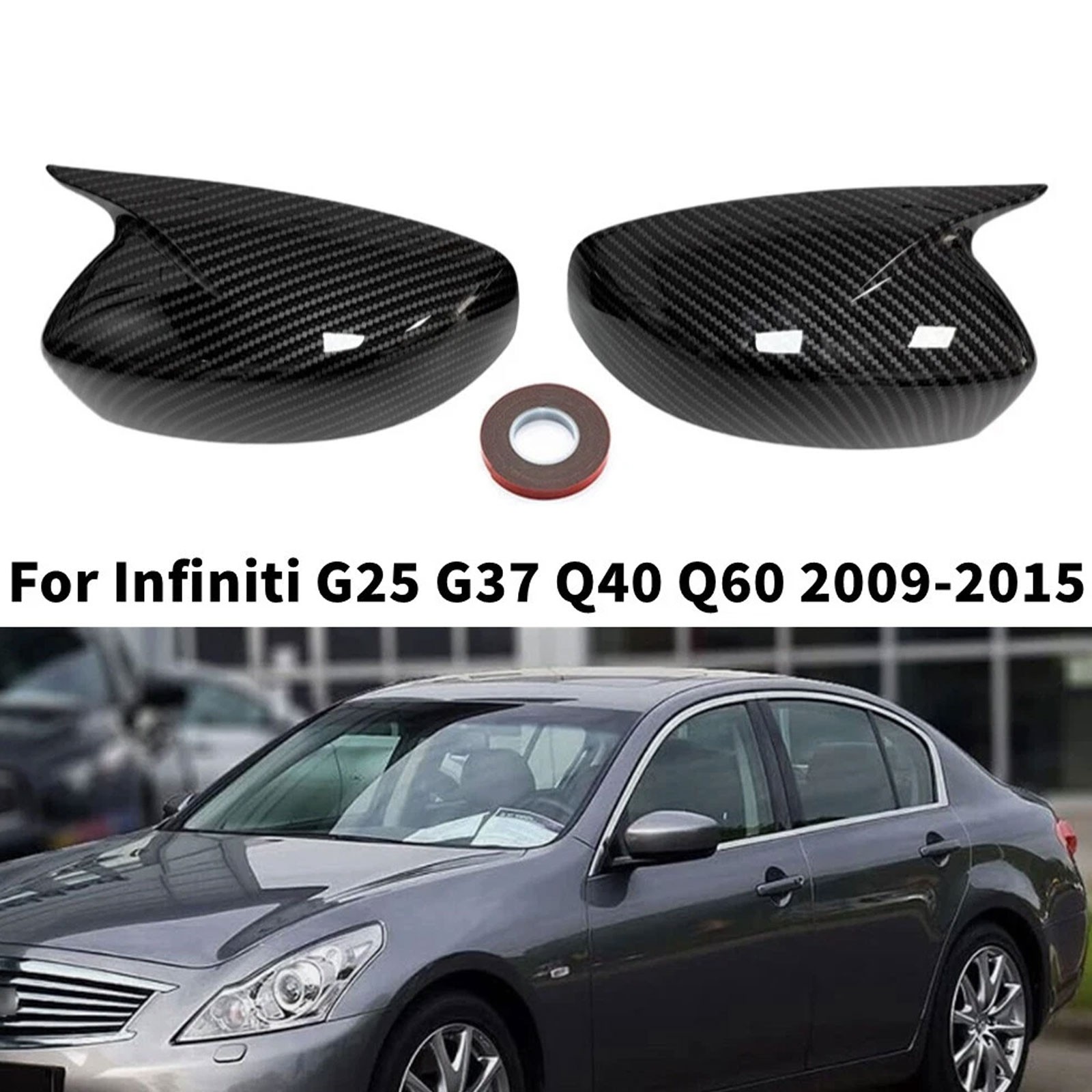 For Infiniti G25 G37 Q40 Q60 2009-2015 Carbon Fiber Sde Wing Mirror Cover Cap 8Y