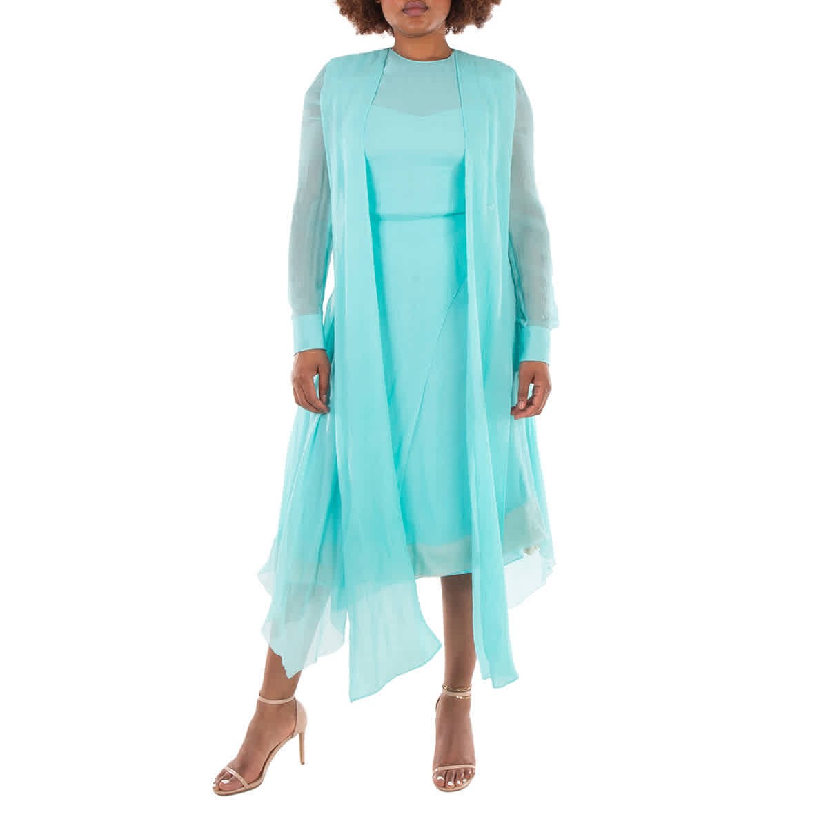Fendi Foulard Collar Midi Chiffon Dress, Brand Size 42 ( US Size 6 )