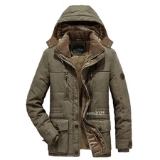 Men's Cotton-padded Jacket Hooded Mid-length Winter Warm Casual Coat Thickened