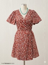Madewell Floral Wrap Mini Dress Womens Size XS Red Short Puff Sleeve Boho Summer