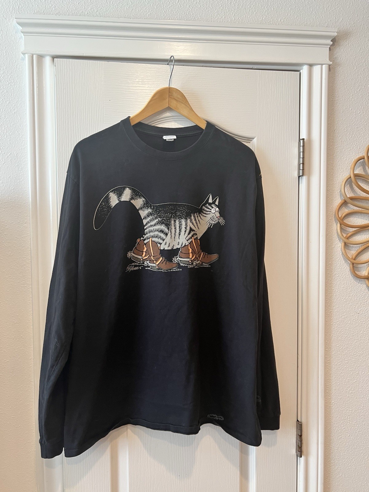 Vintage Crazy Shirts B. Kliban Cat Graphic Long Sleeve Crew Neck T-Shirt Black L