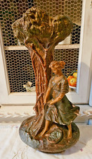 ART NOUVEAU VASE STATUE LA PECHEUSE  EN  PLATRE POLYCHROME A RESTAURER  H 50 CM
