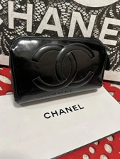 Excellent Condition CHANEL Pouch Vanity Patent Enamel Black Matelass 107 from JA