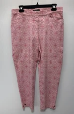 89th & Madison Women's Cropped Stretch Pull On Pant Pink Crosshatch Sz M