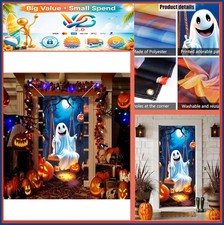 Halloween Door Cover Large Fabric Ghost Pumpkins Moon Night Front Porch Banner
