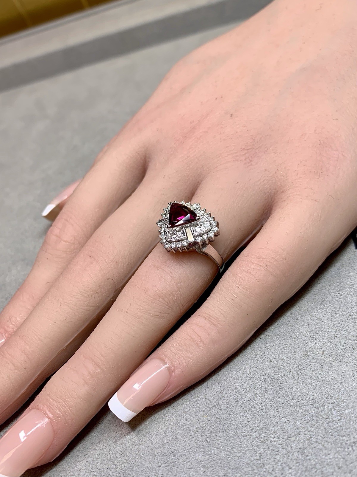 Estate Platium Triangular Ruby Baguette Round Dia… - image 6