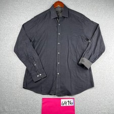 BUGATCHI Shaped Fit Shirt Large Gray Flip Cuff Casual Button Up Long Sleeve Mens
