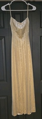 VTG ALCHEMY CHAMPAGNE GOLD OPEN BACK SPAGHETTI STRAP PROM FORMAL LONG DRESS SZ 4