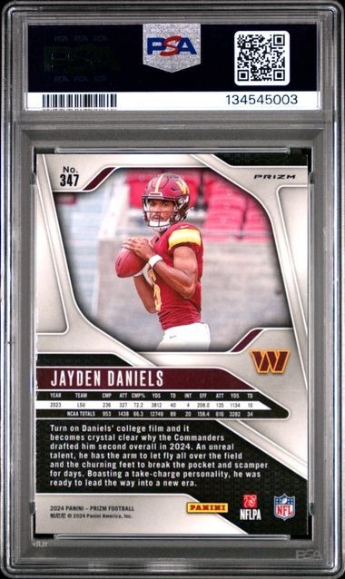 2024 PANINI PRIZM GREEN WAVE #347 JAYDEN DANIELS ROOKIE RC PSA 9 view 2